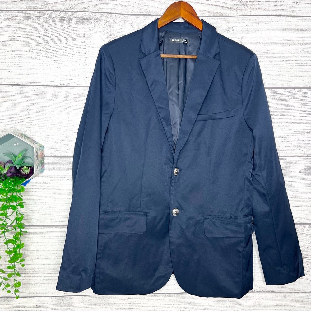 SHEIN Dark Blue Blazer Jacket with Silver Lion Head Buttons Size Medium